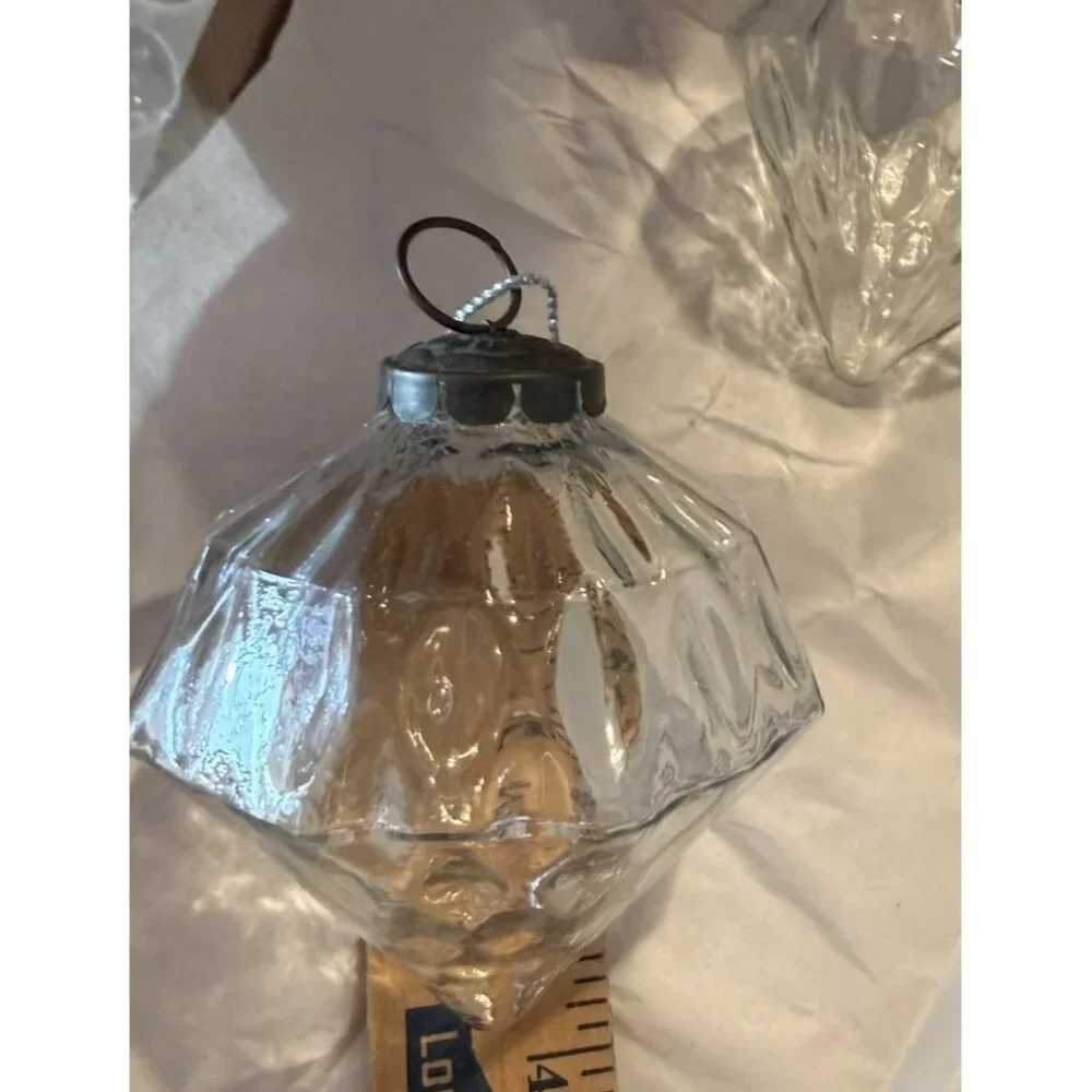 6 Restoration Hardware Handblown 3 Red Octagon Art Glass Kugel Style Ornaments